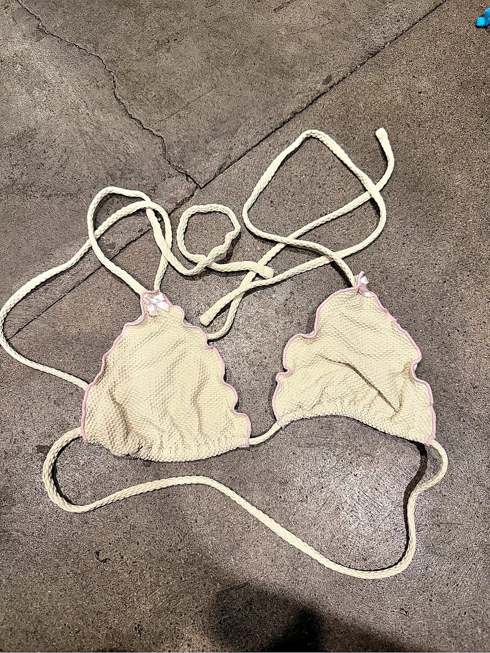 Frankies Bikinis Nick Ruffle Triangle Bikini Top Pink & White Large